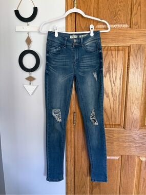 Indigo Rein Dark Blue Distressed Skinny Jeans